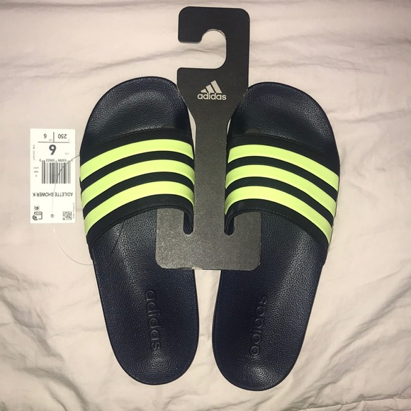 neon green adidas slides